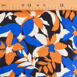 Popeline de Viscose Imprimée Alessia Bleu Camel - Maison Klem