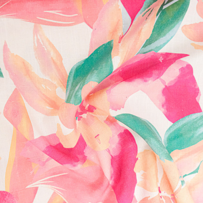 Viscose Lin Imprimé Bouquet Rose Pétale - Maison Klem