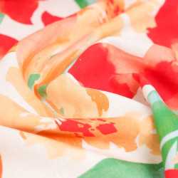 Viscose Lin Imprimé Bouquet Rouge Orange - Maison Klem