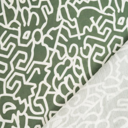 Viscose Mélangée Imprimé Abstraction Kaki - Maison Klem