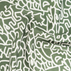 Viscose Mélangée Imprimé Abstraction Kaki - Maison Klem