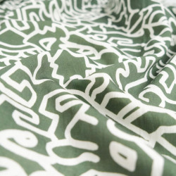 Viscose Mélangée Imprimé Abstraction Kaki - Maison Klem