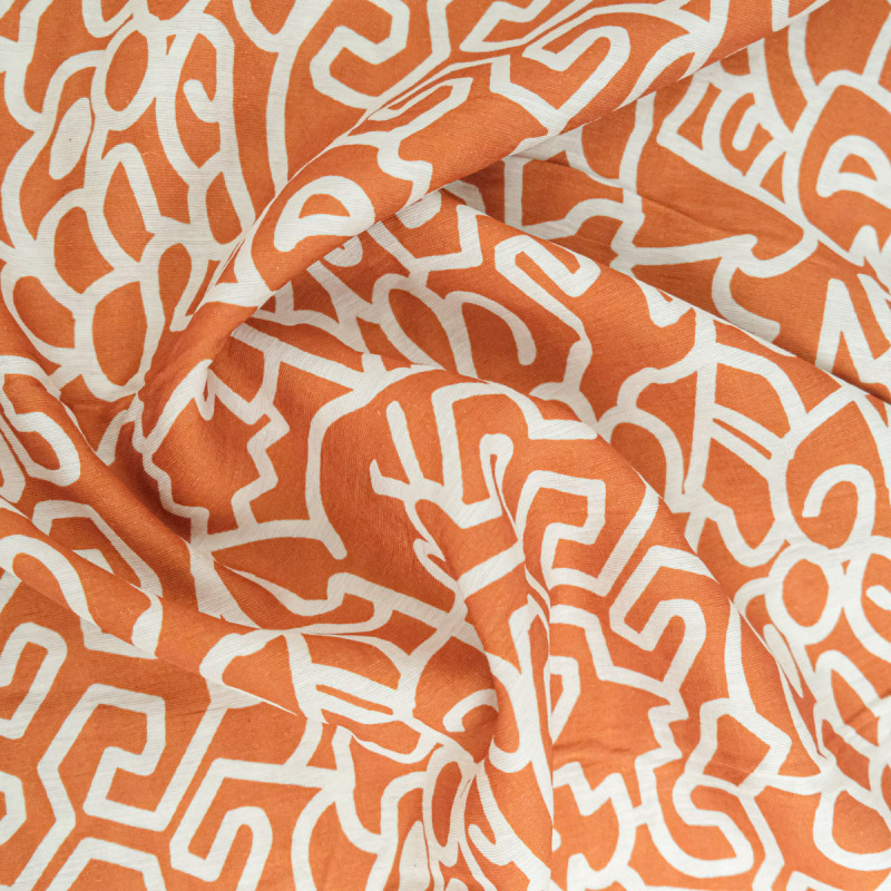 Viscose Mélangée Imprimé Abstraction Terracotta - Maison Klem