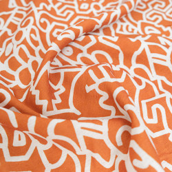 Viscose Mélangée Imprimé Abstraction Terracotta - Maison Klem