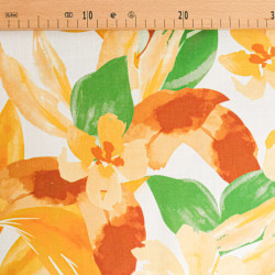 Viscose Lin Imprimé Bouquet Ocre Vert - Maison Klem