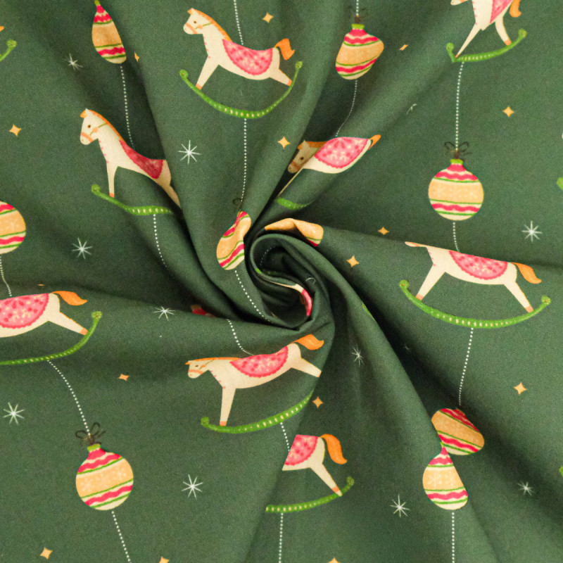 Traditional Christmas Horse Print Poplin - Maison Klem