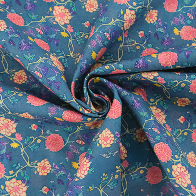 Sonia Printed Cotton Scarf with Blue Background - Maison Klem