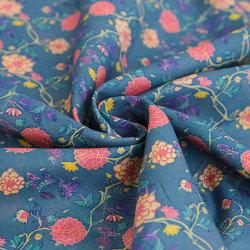 Sonia Printed Cotton Scarf with Blue Background - Maison Klem