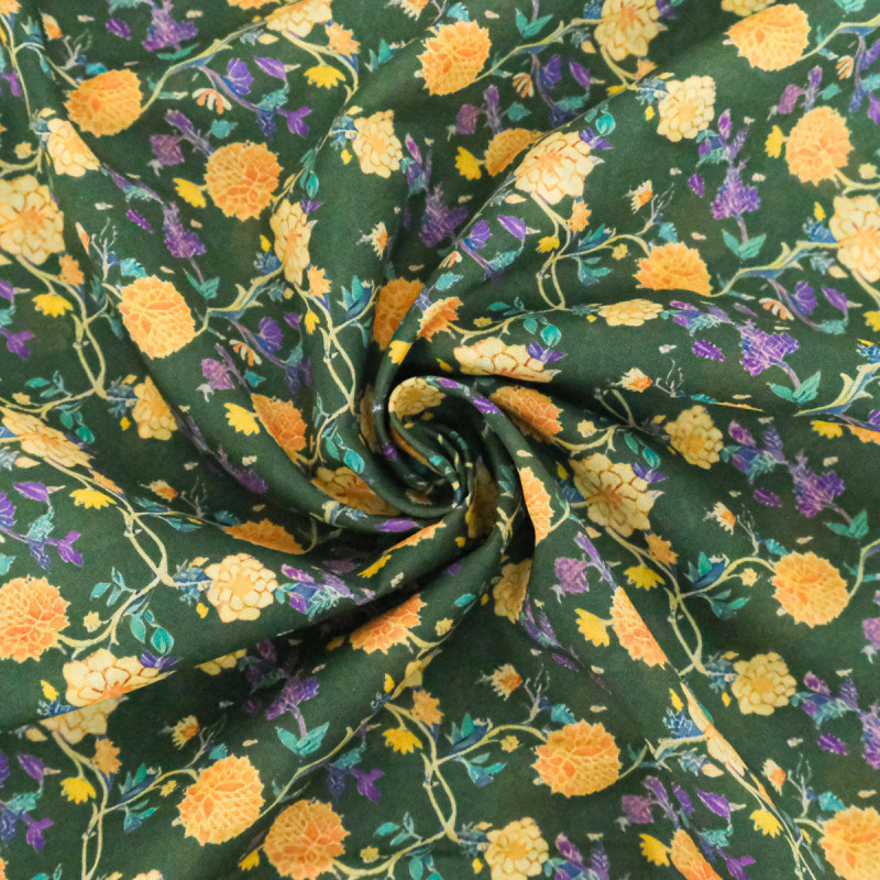 Sonia Printed Cotton Scarf with Green Background - Maison Klem