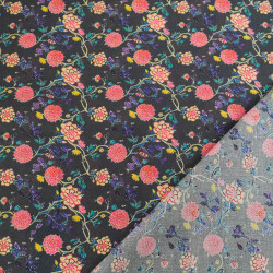 Sonia Printed Cotton Poplin Anthracite Background - Maison Klem