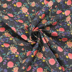 Sonia Printed Cotton Poplin Anthracite Background - Maison Klem