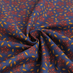 Printed Cotton Poplin Indian Vibes Saffron Blue - Maison Klem