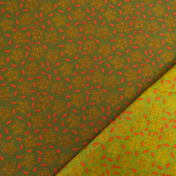 Printed Cotton Poplin Indian Vibes Green Orange - Maison Klem