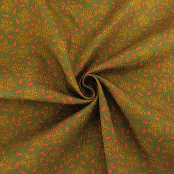 Printed Cotton Poplin Indian Vibes Green Orange - Maison Klem