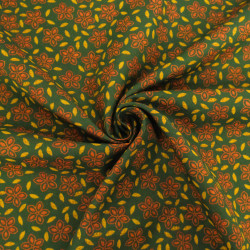 Popeline de Coton Imprimé Indian Vibes Vert Ocre - Maison Klem