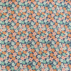 Lula Blue and Pink Printed Cotton Scarf with Blue Background - Maison Klem