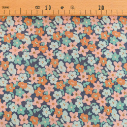 Lula Blue and Pink Printed Cotton Scarf with Blue Background - Maison Klem