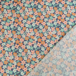 Lula Blue and Pink Printed Cotton Scarf with Blue Background - Maison Klem