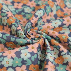 Lula Blue and Pink Printed Cotton Scarf with Blue Background - Maison Klem
