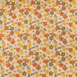 Lula Yellow, Pink, and Khaki Printed Cotton Scarf with an Ecru Background - Maison Klem