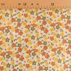 Lula Yellow, Pink, and Khaki Printed Cotton Scarf with an Ecru Background - Maison Klem