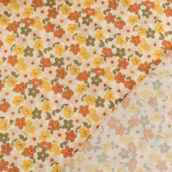 Lula Yellow, Pink, and Khaki Printed Cotton Scarf with an Ecru Background - Maison Klem