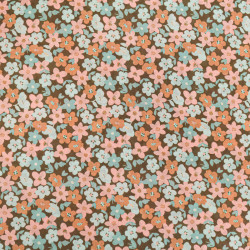 Lula Blue and Pink Printed Cotton Scarf with Khaki Background - Maison Klem