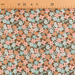 Lula Blue and Pink Printed Cotton Scarf with Khaki Background - Maison Klem