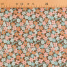 Lula Blue and Pink Printed Cotton Scarf with Khaki Background - Maison Klem