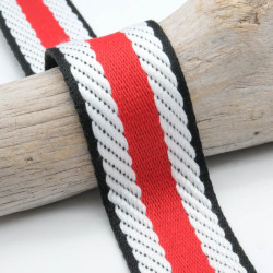 Sangle Rayures Sport Chevrons 38mm Rouge et Blanc Fond Noir - Maison Klem