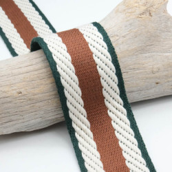 38mm Herringbone Stripe Strap in Ecru, Brown, and Green - Maison Klem