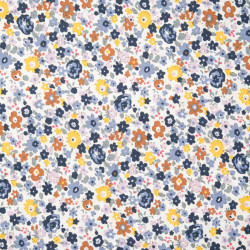 Tissu Coton Fleuri Champ d'été Bleu - Maison Klem