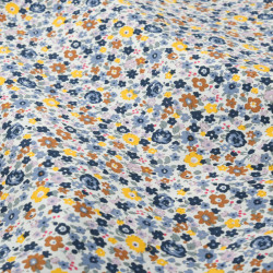 Tissu Coton Fleuri Champ d'été Bleu - Maison Klem