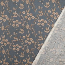 Beige Floral Cotton Poplin on a Blue-Gray Background - Eugenie - Maison Klem