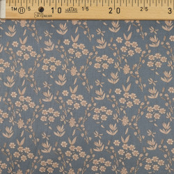 Beige Floral Cotton Poplin on a Blue-Gray Background - Eugenie - Maison Klem