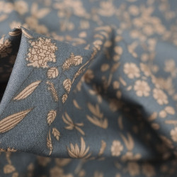 Beige Floral Cotton Poplin on a Blue-Gray Background - Eugenie - Maison Klem