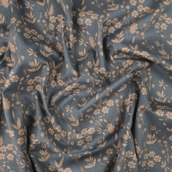 Beige Floral Cotton Poplin on a Blue-Gray Background - Eugenie - Maison Klem