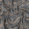 Popeline de Coton Fleur Beige Fond Bleu Gris Eugenie - Maison Klem