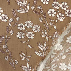 Dark Beige Floral Cotton Poplin - Maison Klem