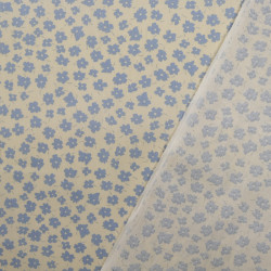 Cotton Poplin with Sky Blue Flower on a Beige Background - Maison Klem