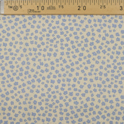 Cotton Poplin with Sky Blue Flower on a Beige Background - Maison Klem