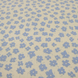 Cotton Poplin with Sky Blue Flower on a Beige Background - Maison Klem