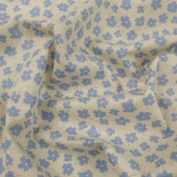Sky Blue Flower Cotton Poplin on a Beige Background - Maison Klem