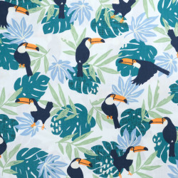 White Poplin with Blue and Green Tropical Print - Maison Klem