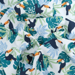 White Poplin with Blue and Green Tropical Print - Maison Klem