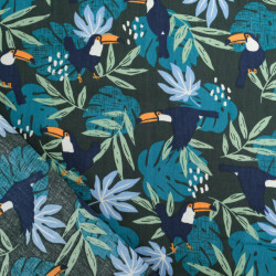Dark Green Tropical Blue Printed Poplin - Maison Klem