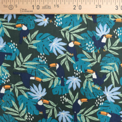 Popeline Imprimé Vert Foncé Tropical Bleu - Maison Klem