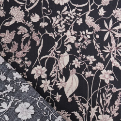 Taupe Floral Print Poplin on a Black Background - Maison Klem