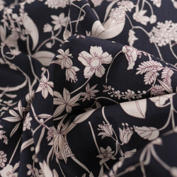 Taupe Floral Print Poplin on a Black Background - Maison Klem
