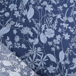 Blue Floral Print Poplin on Navy Background - Maison Klem